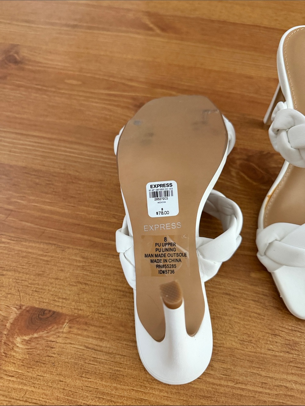 Express White Braided Double-Strap Mid Heel Slides - Picture 3 of 3